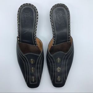 Tsonga Leather Mule Slides Black 38 US 7.5 Made in South Africa 2" Heel Brown